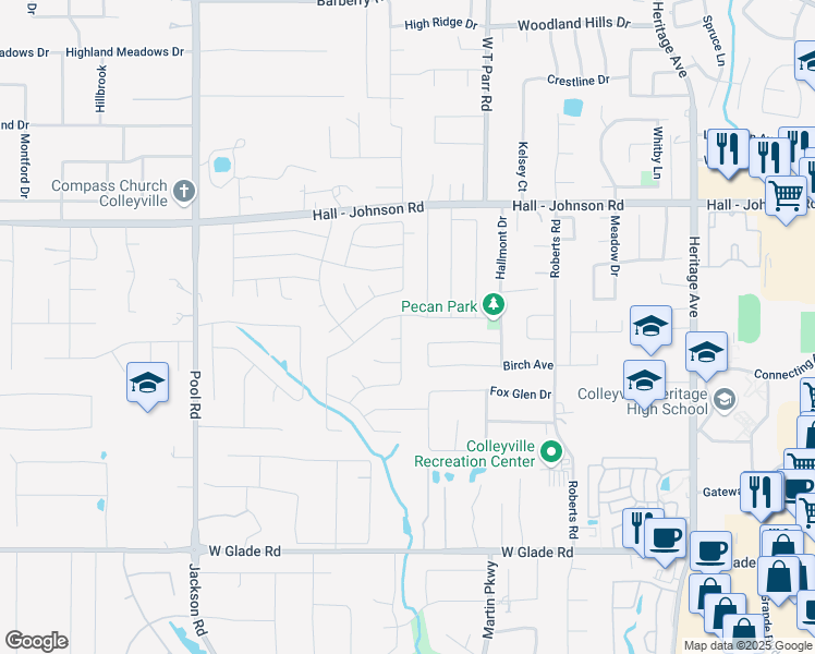 map of restaurants, bars, coffee shops, grocery stores, and more near 4205 Rustic Drive in Grapevine