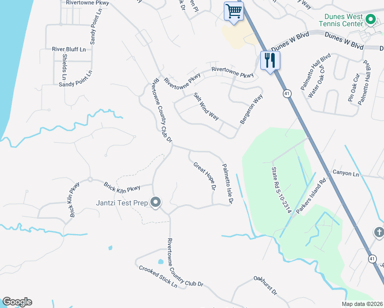 map of restaurants, bars, coffee shops, grocery stores, and more near 1881 Great Hope Drive in Mount Pleasant