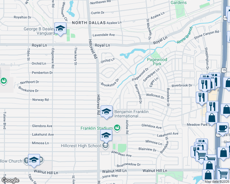 map of restaurants, bars, coffee shops, grocery stores, and more near 6940 Wildglen Drive in Dallas