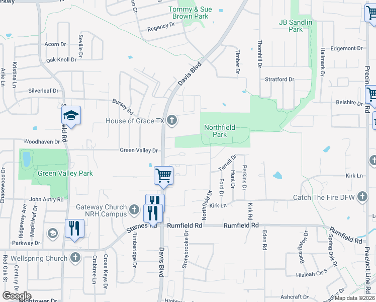 map of restaurants, bars, coffee shops, grocery stores, and more near 8445 La Fontaine Drive in North Richland Hills