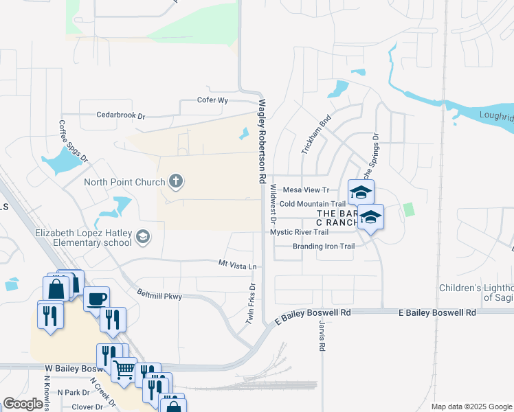 map of restaurants, bars, coffee shops, grocery stores, and more near 8245 Wagley Robertson Road in Fort Worth