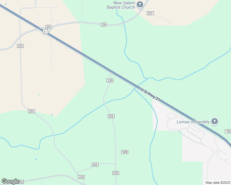 map of restaurants, bars, coffee shops, grocery stores, and more near 125 County Road 235 in Clanton