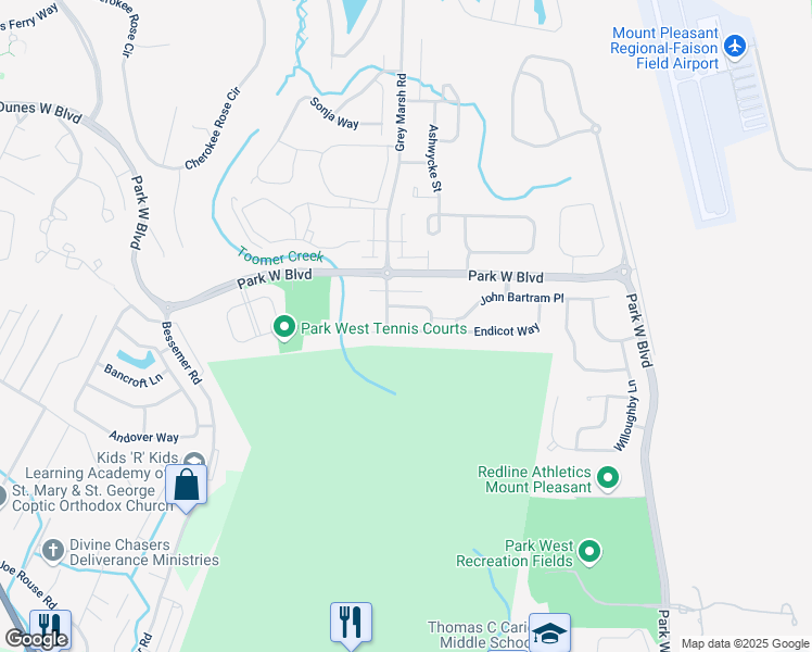 map of restaurants, bars, coffee shops, grocery stores, and more near 2576 KINGSFIELD ST in Mount Pleasant