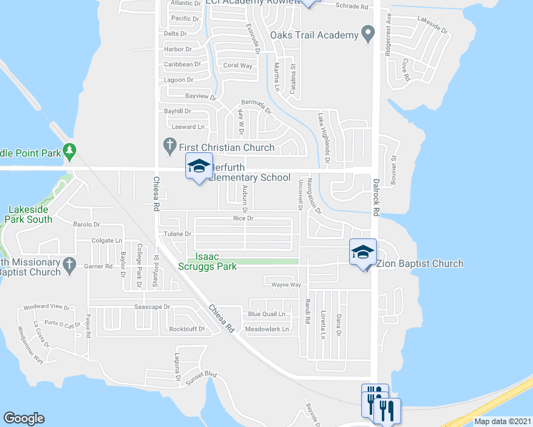 map of restaurants, bars, coffee shops, grocery stores, and more near 7916 Rice Drive in Rowlett