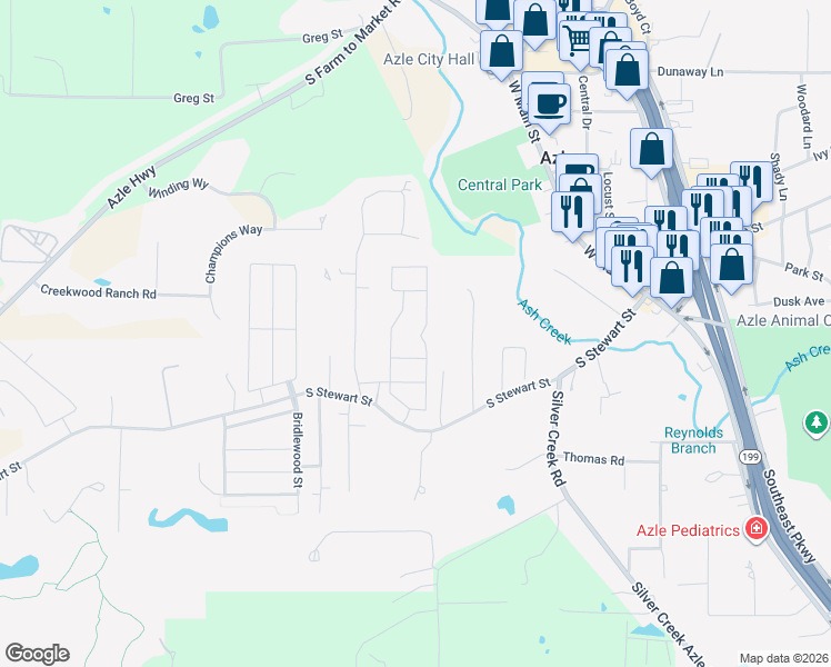 map of restaurants, bars, coffee shops, grocery stores, and more near 117 Conwell Drive in Azle