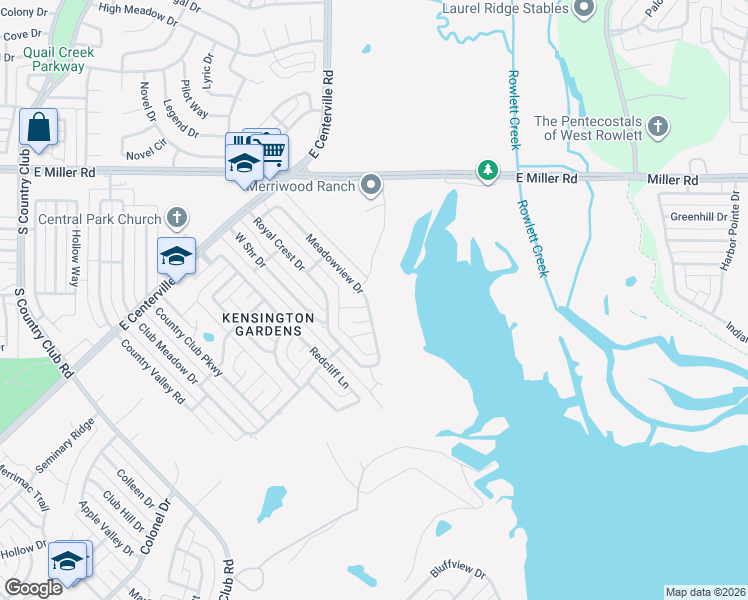 map of restaurants, bars, coffee shops, grocery stores, and more near 2109 Meadowview Drive in Garland