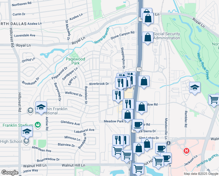 map of restaurants, bars, coffee shops, grocery stores, and more near 10534 Stone Canyon Road in Dallas