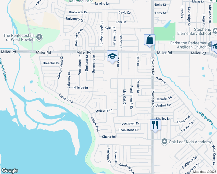 map of restaurants, bars, coffee shops, grocery stores, and more near 3013 Bois D' Arc Lane in Rowlett