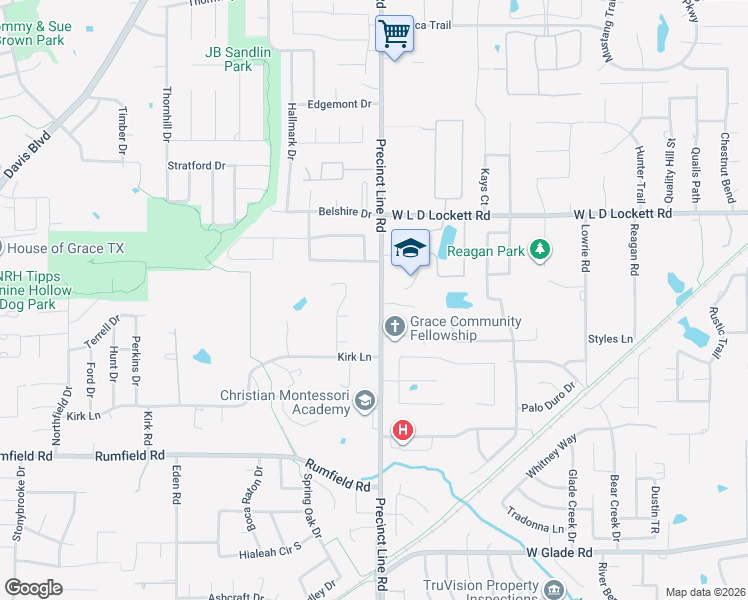 map of restaurants, bars, coffee shops, grocery stores, and more near 7805 Precinct Line Road in North Richland Hills