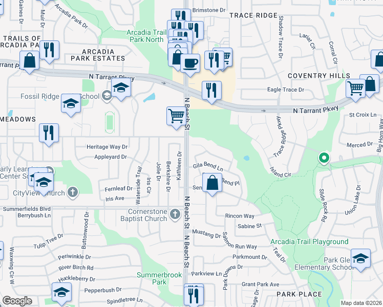 map of restaurants, bars, coffee shops, grocery stores, and more near 8121 Zion Trail in Fort Worth