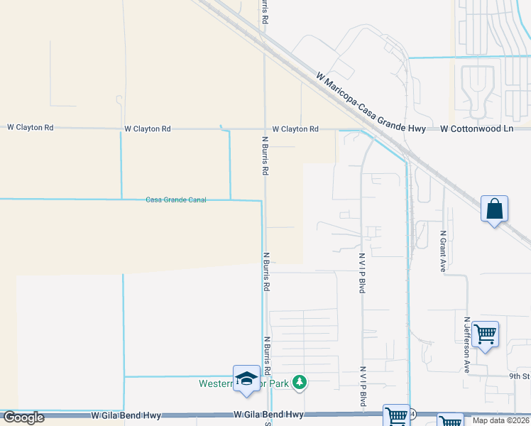 map of restaurants, bars, coffee shops, grocery stores, and more near 1484 North Burris Road in Casa Grande