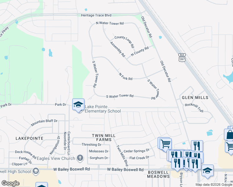 map of restaurants, bars, coffee shops, grocery stores, and more near 8901 South Water Tower Road in Saginaw