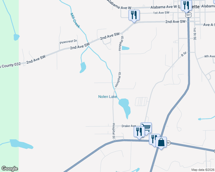 map of restaurants, bars, coffee shops, grocery stores, and more near 101 Springhill Drive in La Fayette