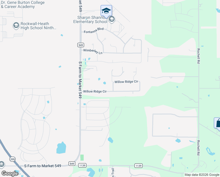 map of restaurants, bars, coffee shops, grocery stores, and more near 961 Willow Ridge Circle in Rockwall