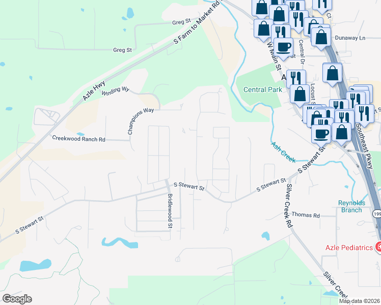 map of restaurants, bars, coffee shops, grocery stores, and more near 201 Turpin Drive in Azle