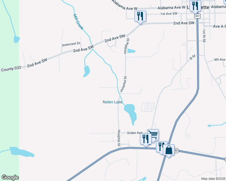 map of restaurants, bars, coffee shops, grocery stores, and more near 101 Springhill Drive in La Fayette