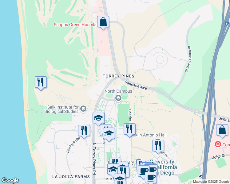 map of restaurants, bars, coffee shops, grocery stores, and more near North Point Lane in San Diego