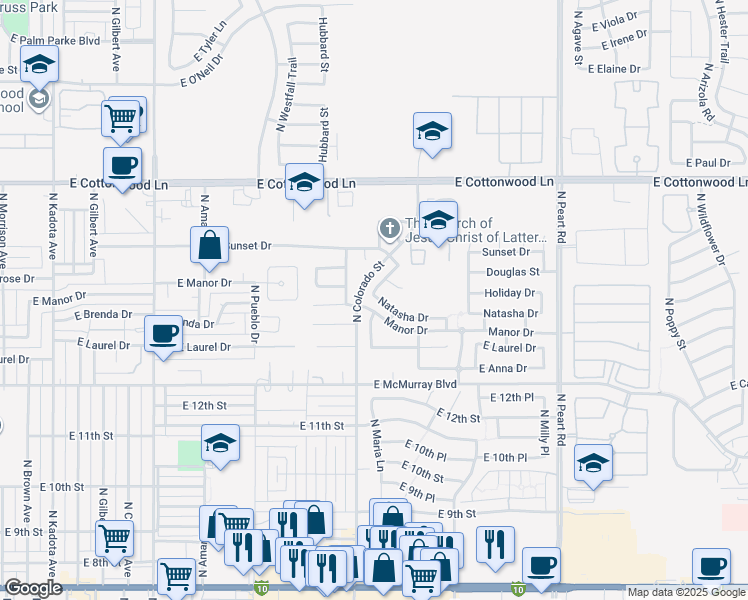 map of restaurants, bars, coffee shops, grocery stores, and more near 1315 East Natasha Drive in Casa Grande