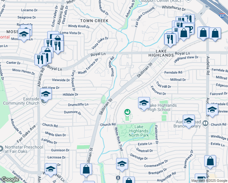 map of restaurants, bars, coffee shops, grocery stores, and more near 8023 Skillman Street in Dallas