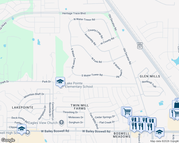 map of restaurants, bars, coffee shops, grocery stores, and more near 8901 South Water Tower Road in Saginaw
