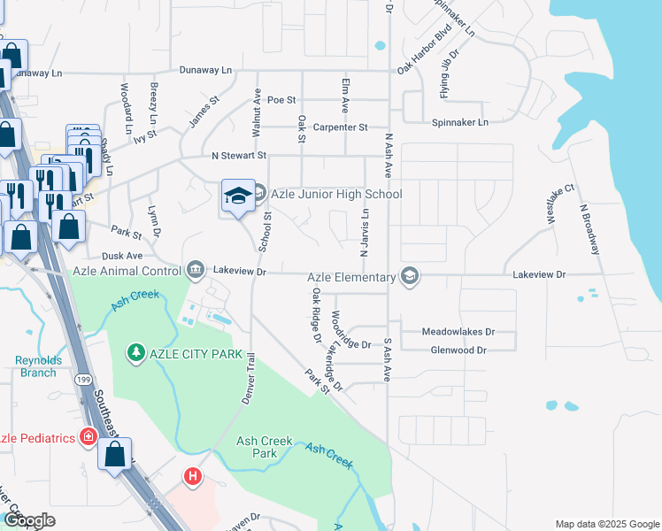 map of restaurants, bars, coffee shops, grocery stores, and more near 901 Martha Lane in Azle