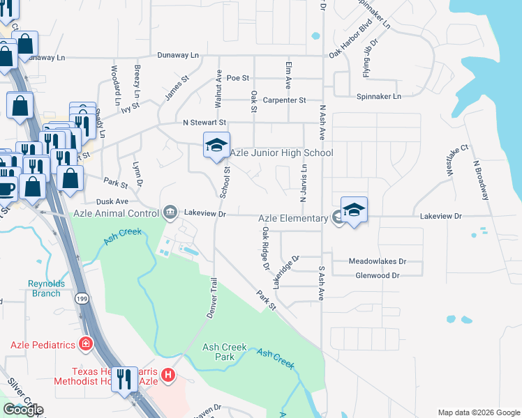 map of restaurants, bars, coffee shops, grocery stores, and more near 1009 Lakeview Drive in Azle