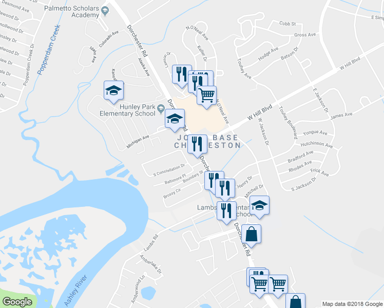 map of restaurants, bars, coffee shops, grocery stores, and more near 7013 Dorchester Rd in North Charleston