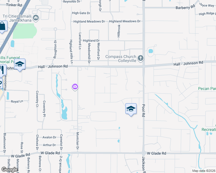 map of restaurants, bars, coffee shops, grocery stores, and more near 5606 Poplar Court in Colleyville