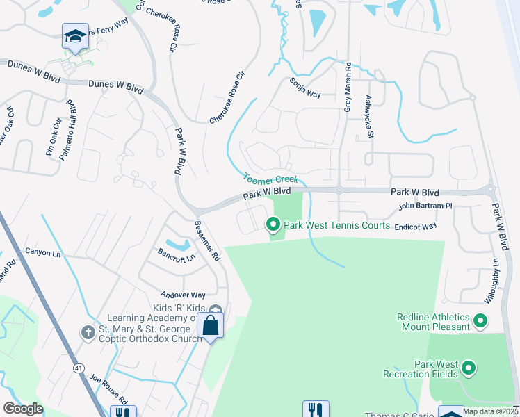 map of restaurants, bars, coffee shops, grocery stores, and more near 3535 Bagley Drive in Mount Pleasant
