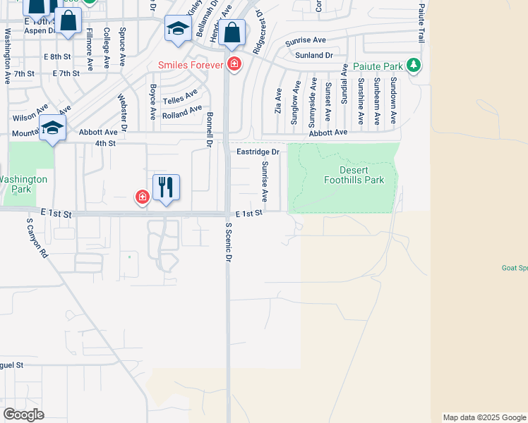 map of restaurants, bars, coffee shops, grocery stores, and more near 2553 East 1st Street in Alamogordo