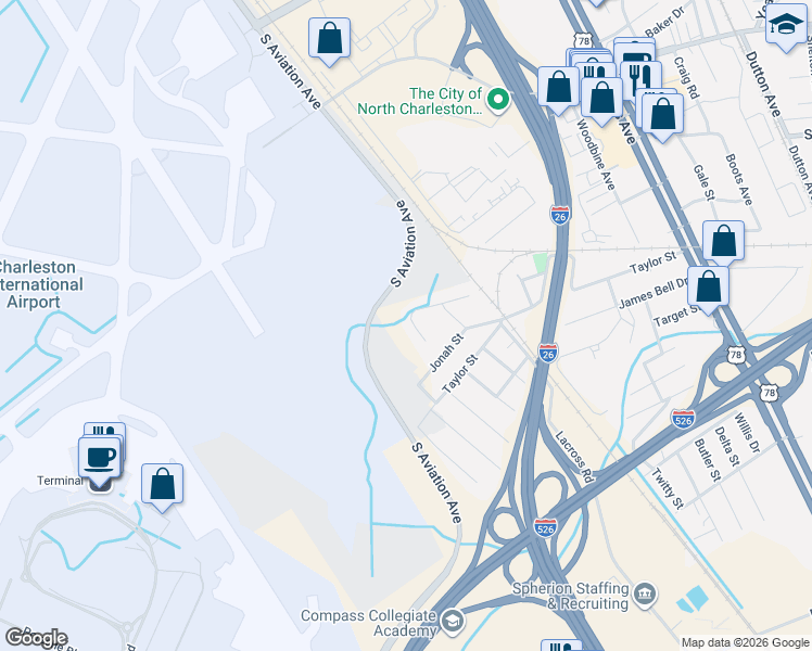 map of restaurants, bars, coffee shops, grocery stores, and more near 2560 Celestial Court in Charleston