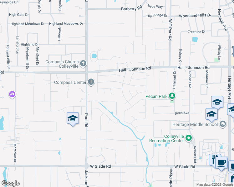 map of restaurants, bars, coffee shops, grocery stores, and more near 3401 Spring Willow Drive in Grapevine