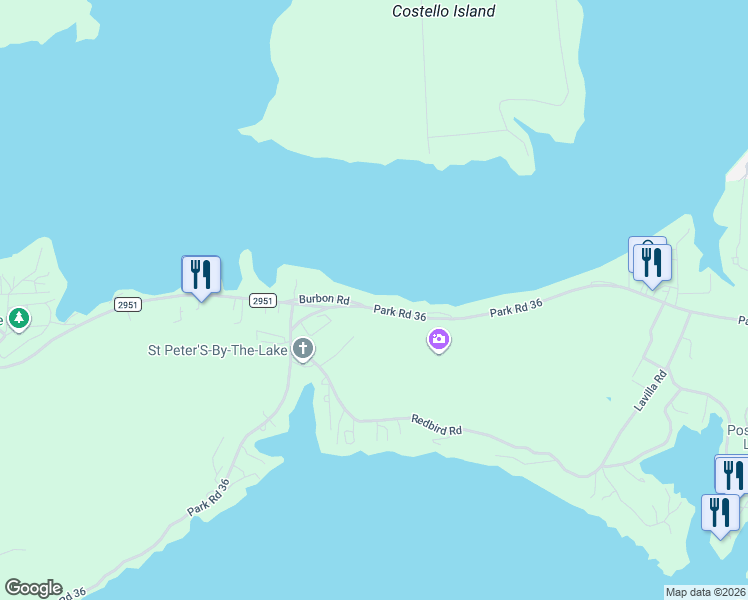 map of restaurants, bars, coffee shops, grocery stores, and more near 1755 Park Road 36 in Graford