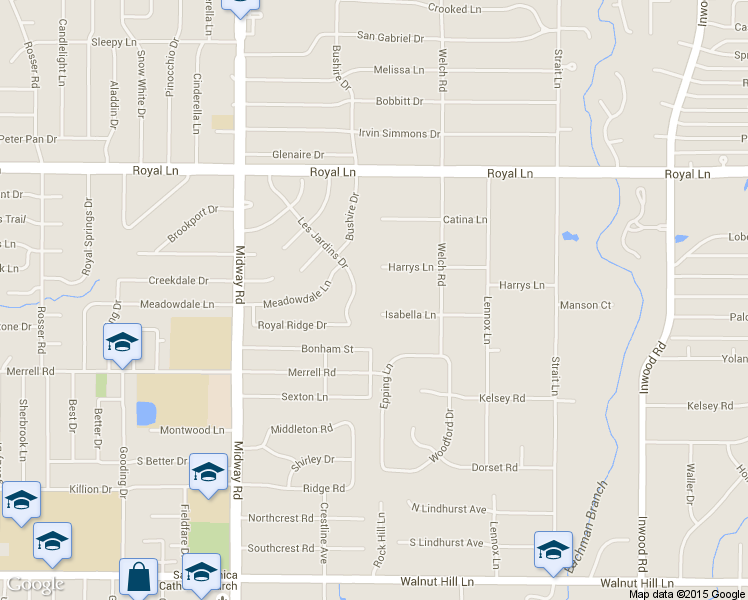 map of restaurants, bars, coffee shops, grocery stores, and more near 4505 Isabella Lane in Dallas
