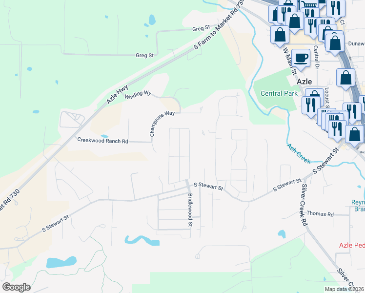 map of restaurants, bars, coffee shops, grocery stores, and more near Horseshoe Terrace in Azle