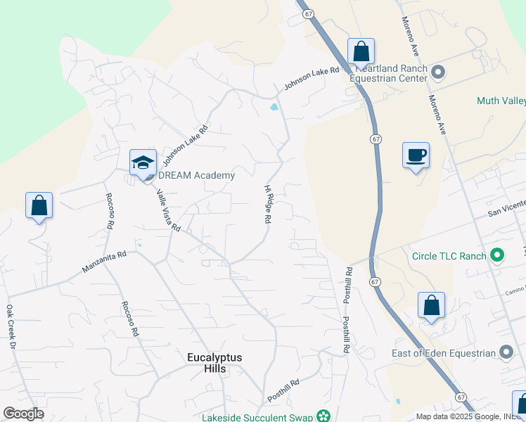map of restaurants, bars, coffee shops, grocery stores, and more near 11642 Hi Ridge Road in Lakeside