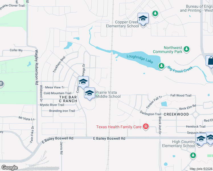 map of restaurants, bars, coffee shops, grocery stores, and more near 8950 Wagley Robertson Road in Fort Worth