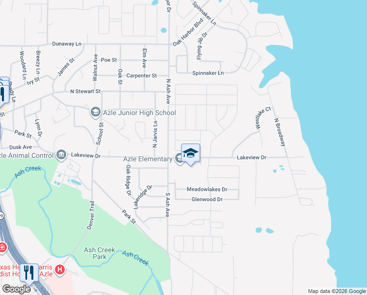 map of restaurants, bars, coffee shops, grocery stores, and more near 1201-1361 Lakeview Drive in Azle