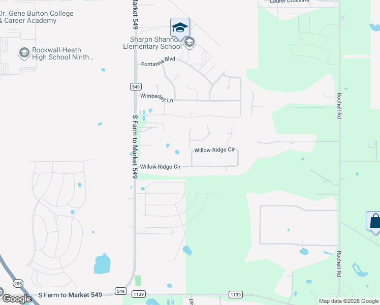 map of restaurants, bars, coffee shops, grocery stores, and more near 961 Willow Ridge Circle in Rockwall