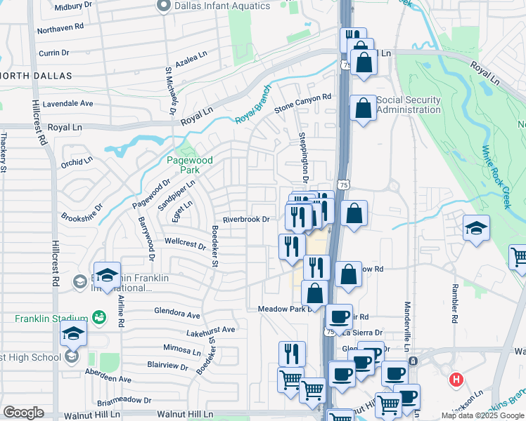 map of restaurants, bars, coffee shops, grocery stores, and more near 10570 Stone Canyon Road in Dallas