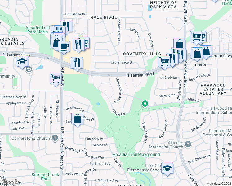 map of restaurants, bars, coffee shops, grocery stores, and more near 8329 Ram Ridge Road in Fort Worth