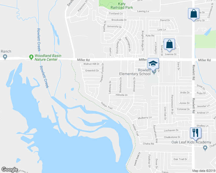 map of restaurants, bars, coffee shops, grocery stores, and more near 3005 Lakeway Drive in Rowlett