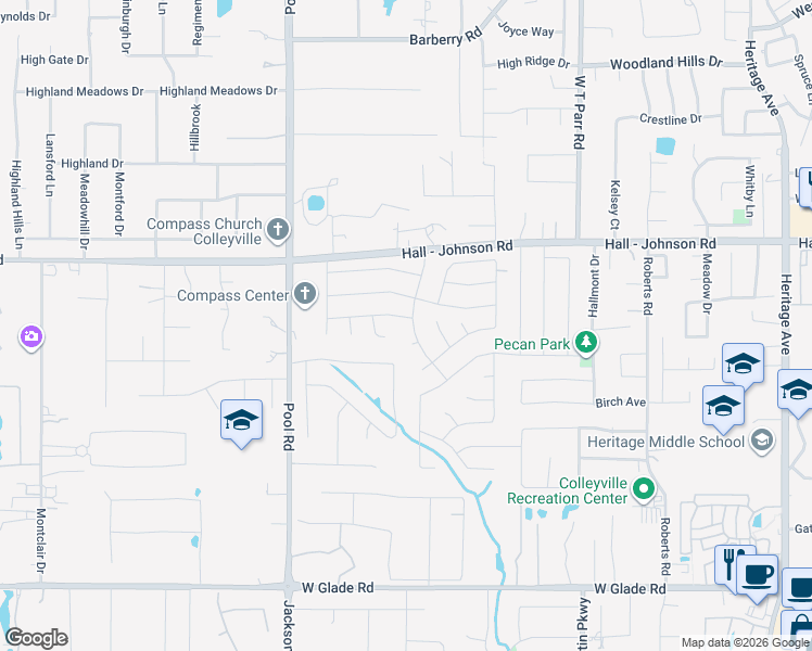map of restaurants, bars, coffee shops, grocery stores, and more near 3401 Spring Willow Drive in Grapevine