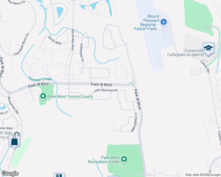 map of restaurants, bars, coffee shops, grocery stores, and more near 3234 John Bartram Place in Mount Pleasant