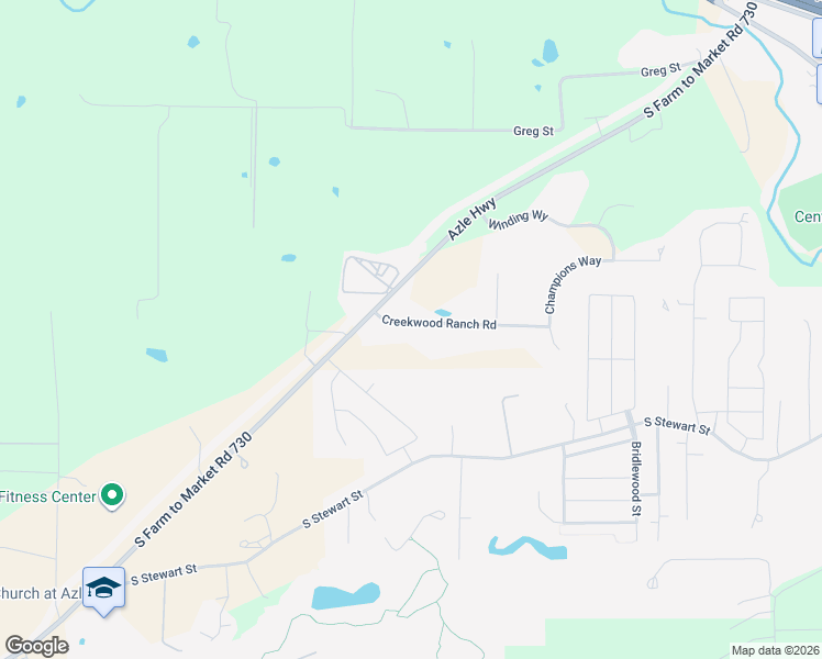 map of restaurants, bars, coffee shops, grocery stores, and more near 124 Creekwood Ranch Road in Azle