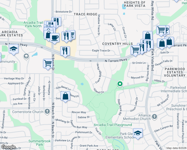 map of restaurants, bars, coffee shops, grocery stores, and more near 8329 Ram Ridge Road in Fort Worth