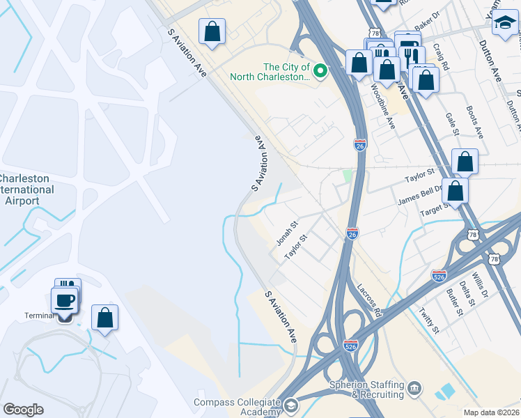 map of restaurants, bars, coffee shops, grocery stores, and more near 2560 Celestial Court in Charleston