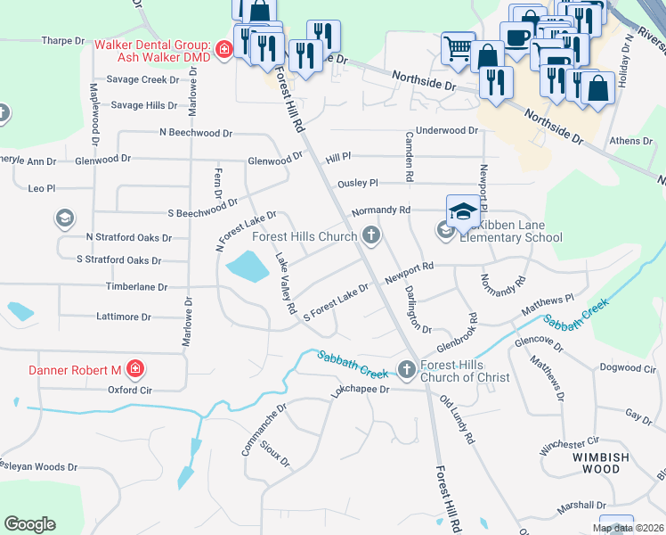 map of restaurants, bars, coffee shops, grocery stores, and more near 858 Green Oak Terrace in Macon