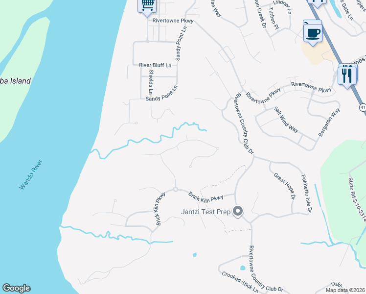 map of restaurants, bars, coffee shops, grocery stores, and more near 2258 Crab Creek Court in Mount Pleasant