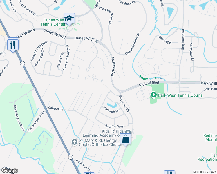 map of restaurants, bars, coffee shops, grocery stores, and more near 2471 Draymohr Court in Mount Pleasant